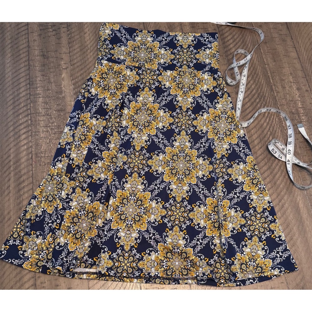 Colette Navy Yellow Medallion Print A-Line Skirt XS W4561-P405 Boho Stretch